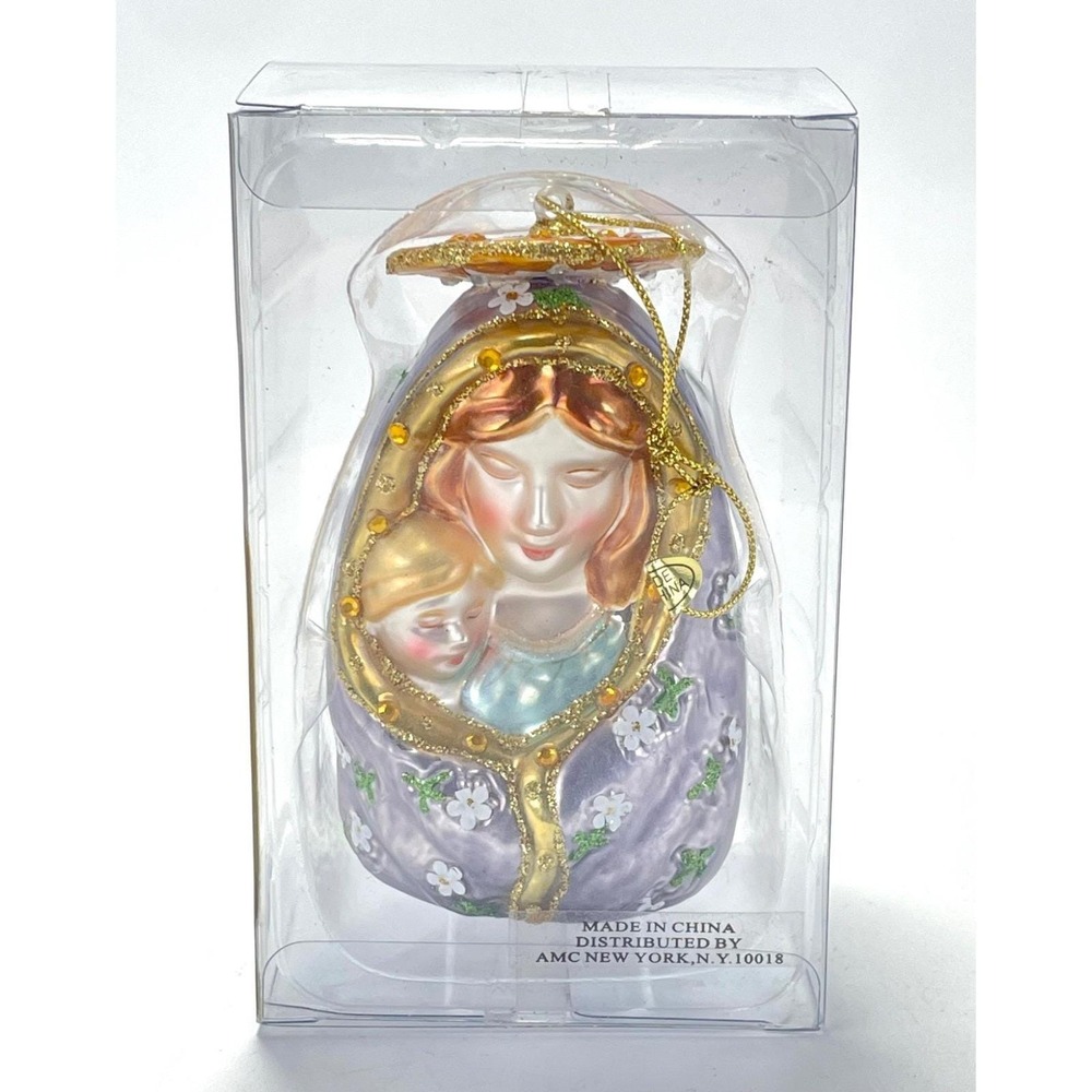 Blown Glass Mother Child Virgin Mary Madonna Ornament 4"